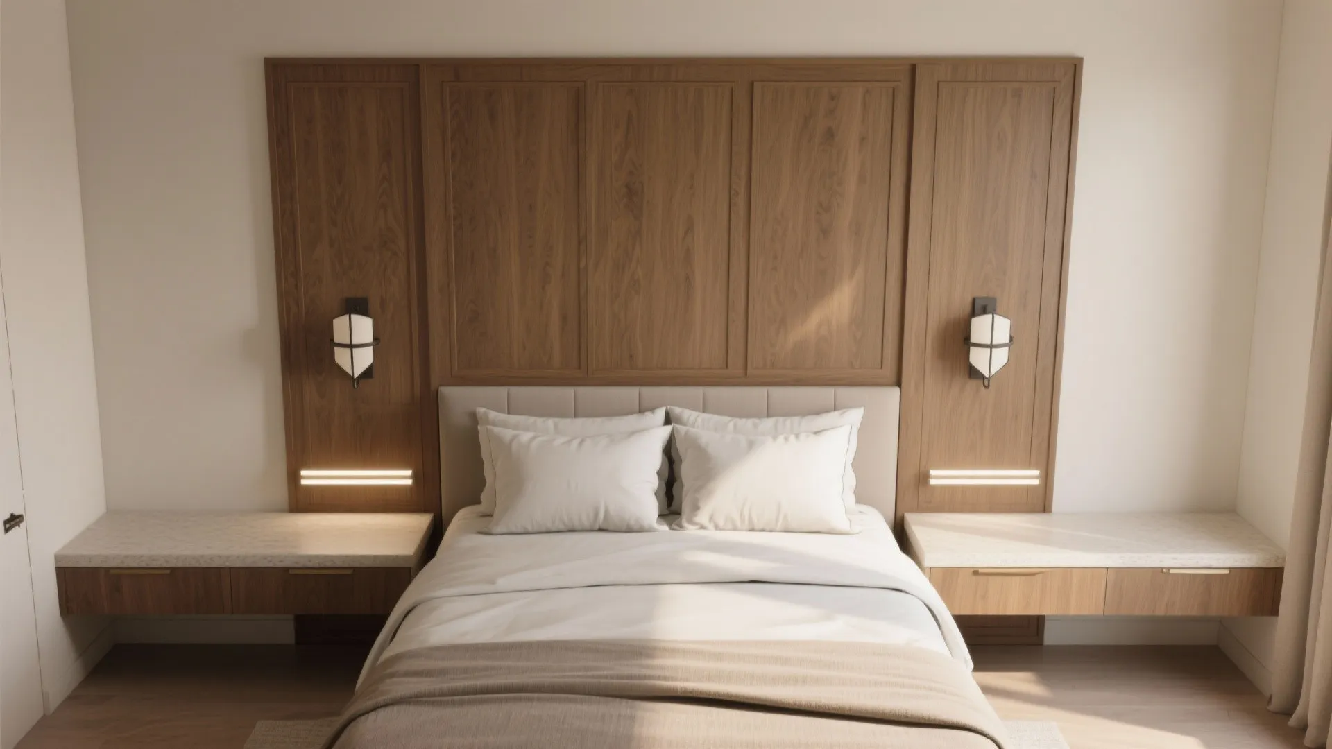 Integrated Headboard Wall with Lighting and Millwork