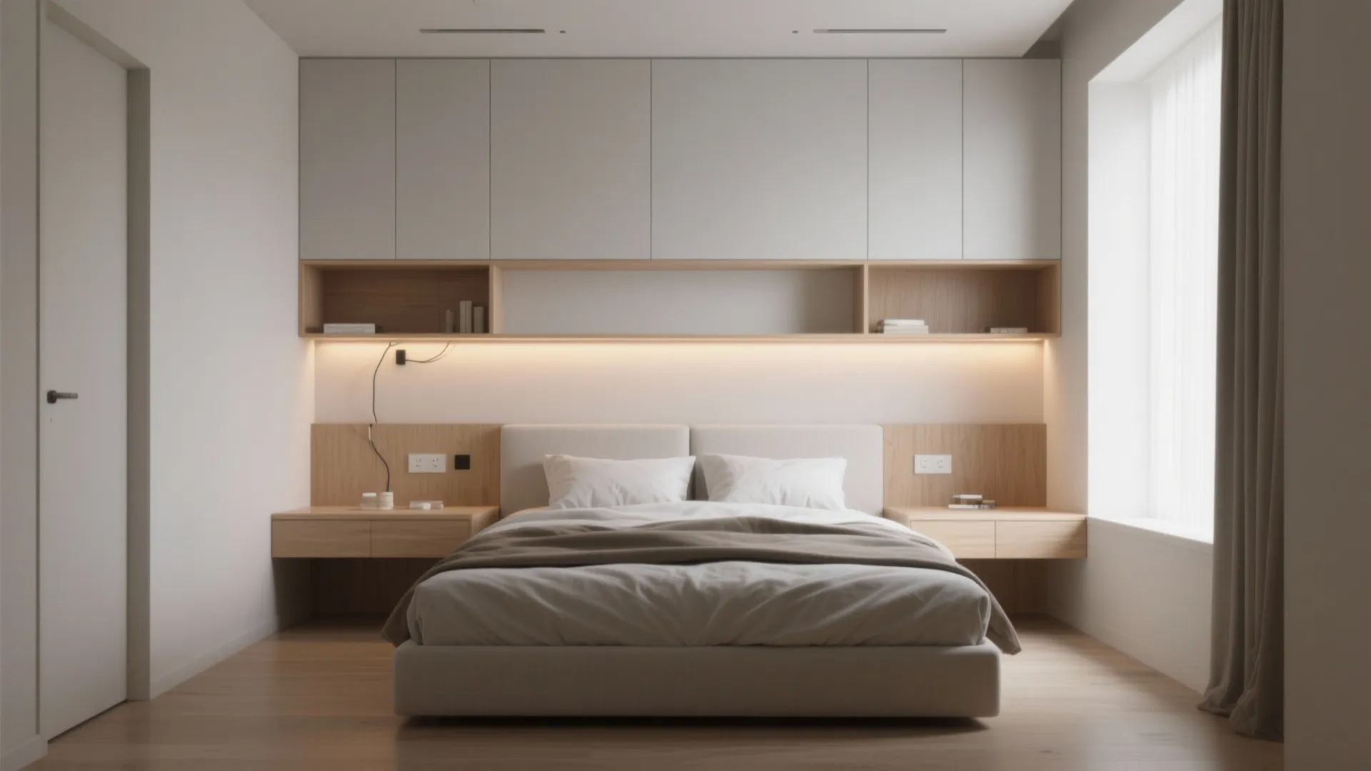 Headboard Walls With Integrated Shelves and Cabinets