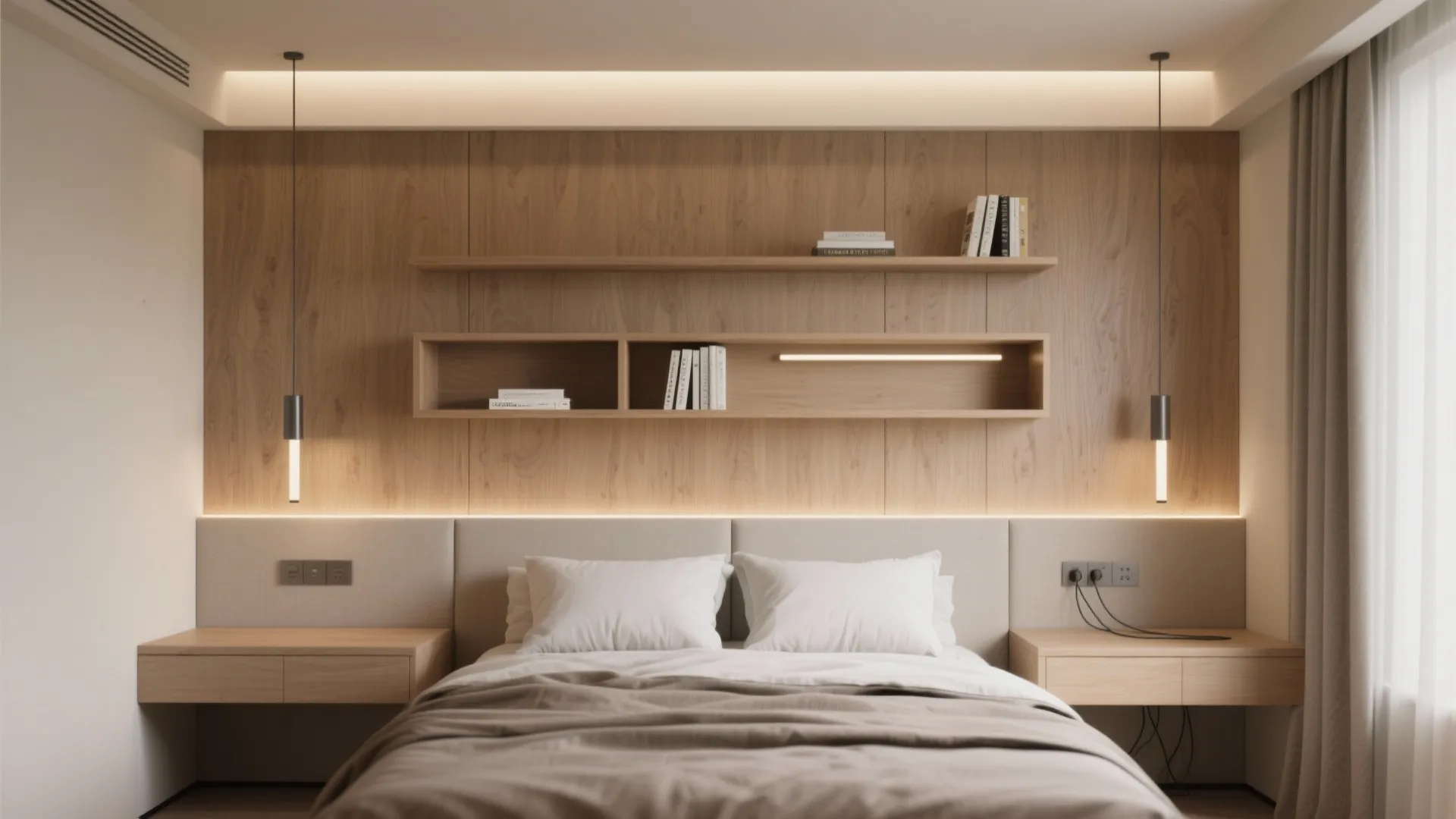 1. Curated multifunctional headboard wall