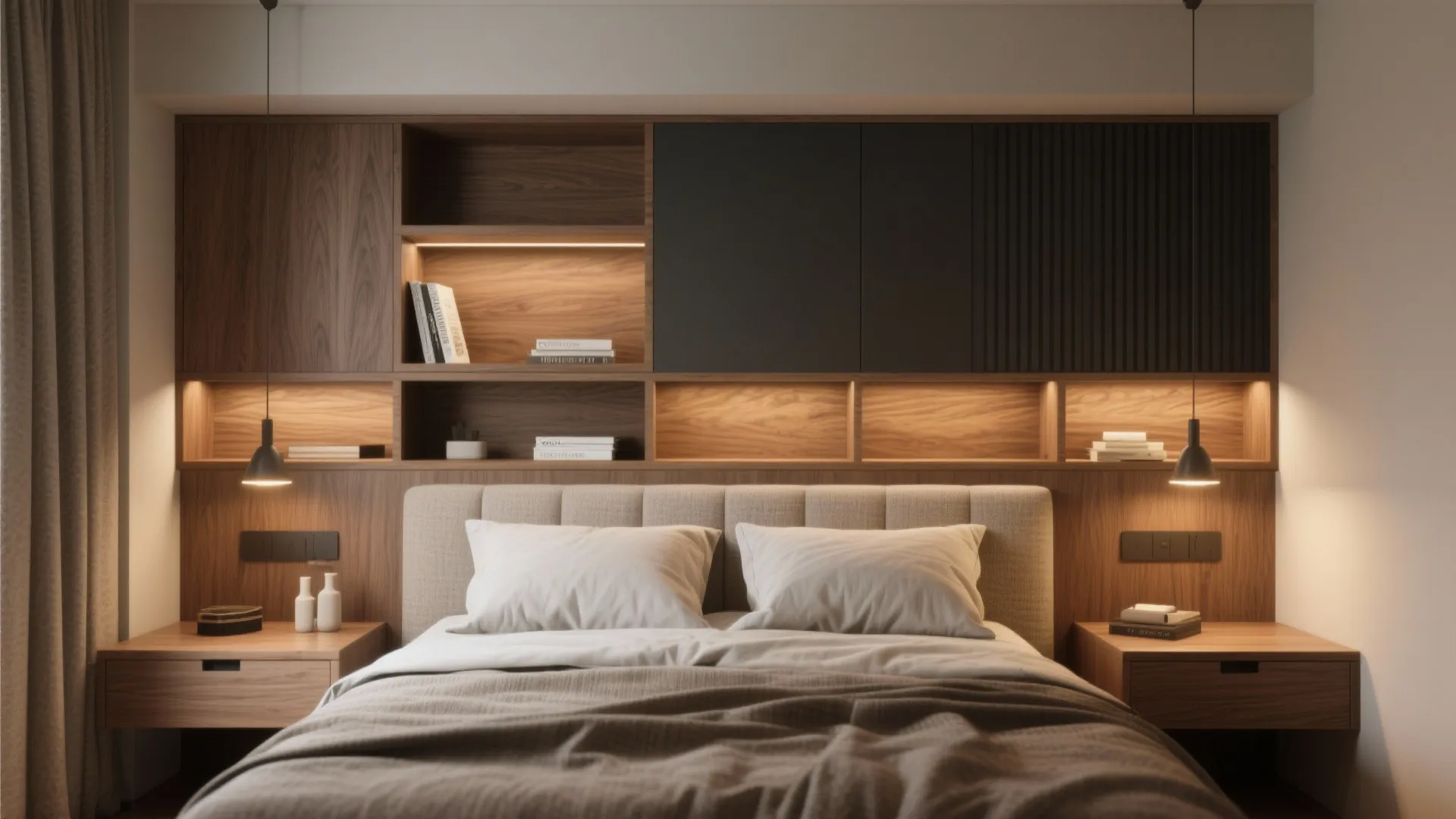 1. Multifunctional headboard wall