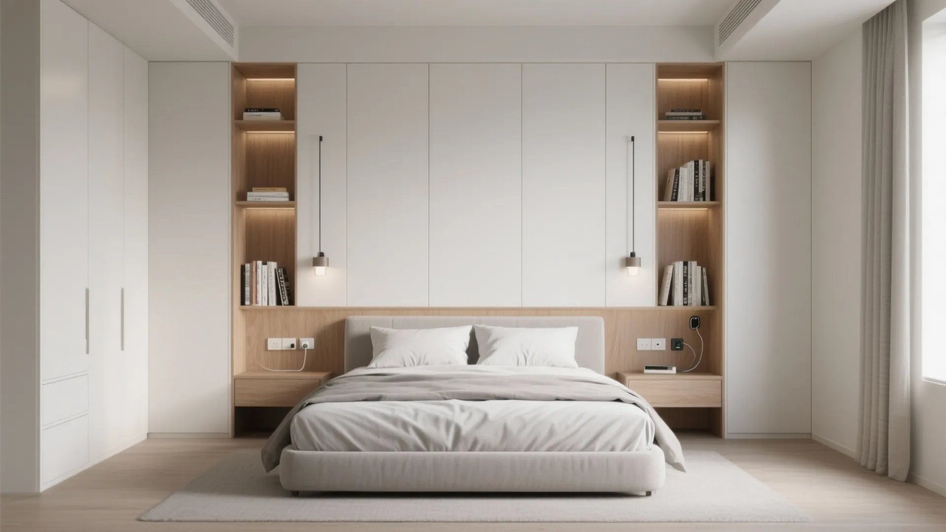 Built-in headboard wall with integrated storage