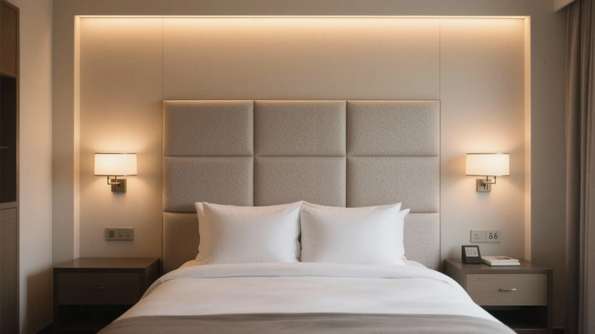 2) Layered lighting with wall washers over wide headboards