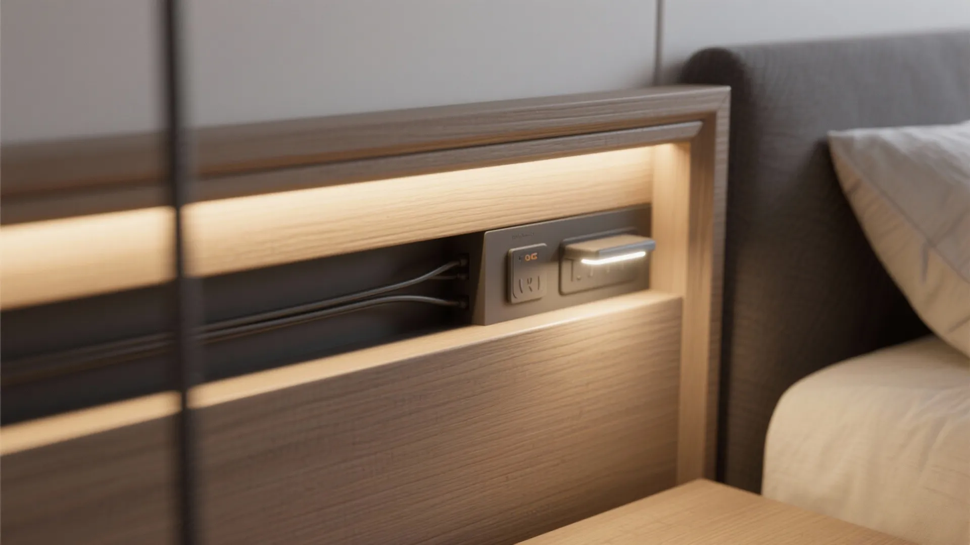 Headboard-integrated lights with hidden wiring