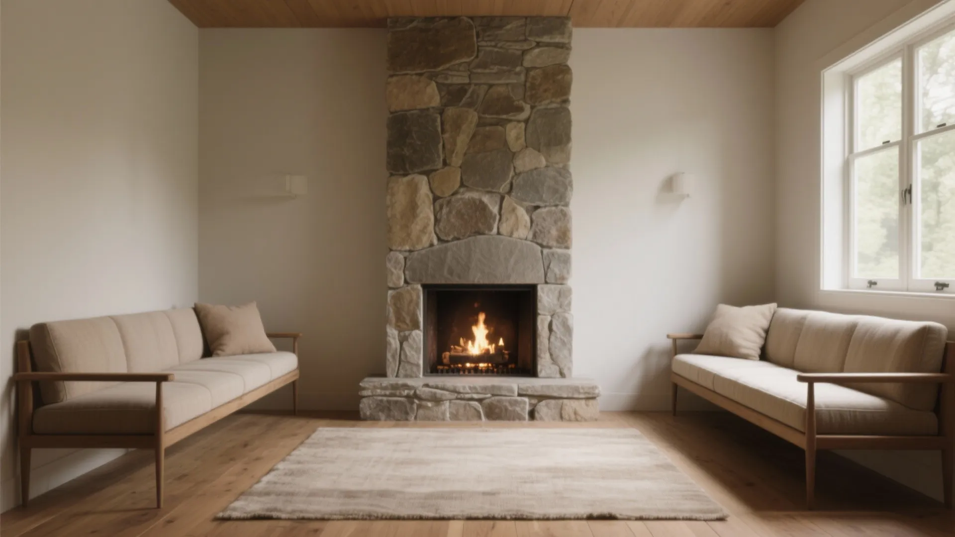 1. Anchor the space with a slim hearth and flanking seating