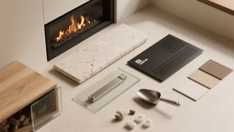 Modern Fireplace Design with Material Samples