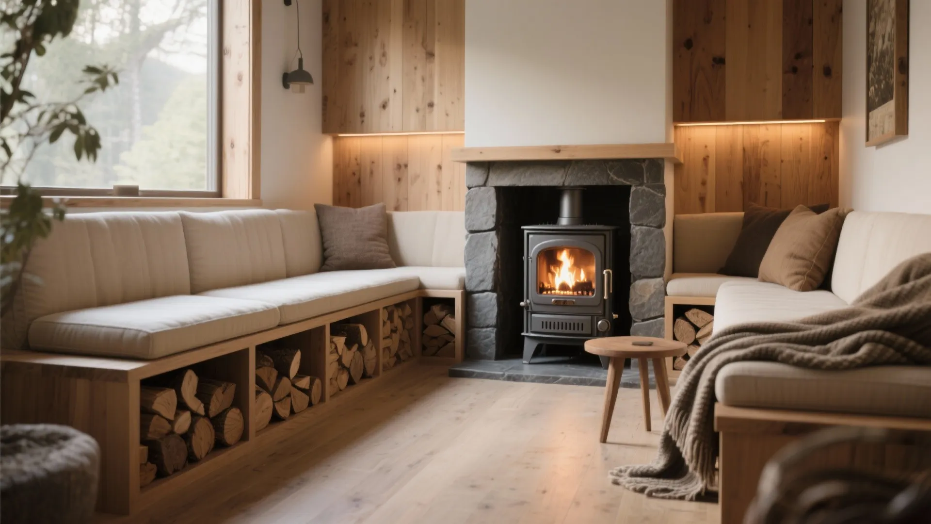 2. Create a heat nook with built-in seating and storage