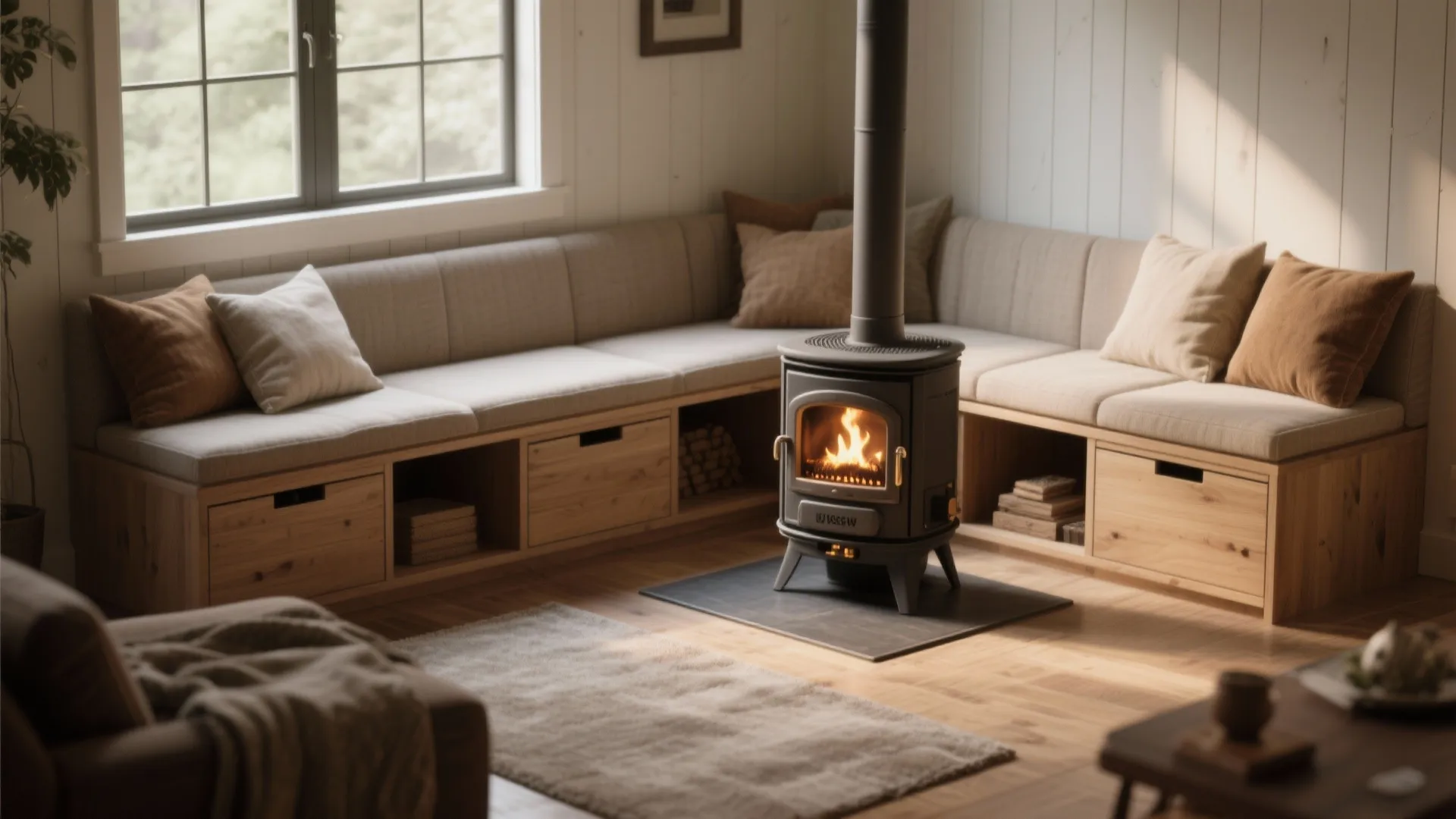 2. Create a heat nook with multi-use furniture