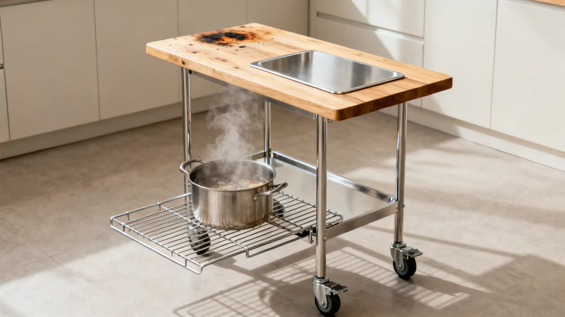 5) Heat-Safe Worktop with Hidden Rack and Cooling Pull-Out