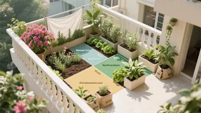 Balcony Garden Design with Edible Plants and Floral Accents