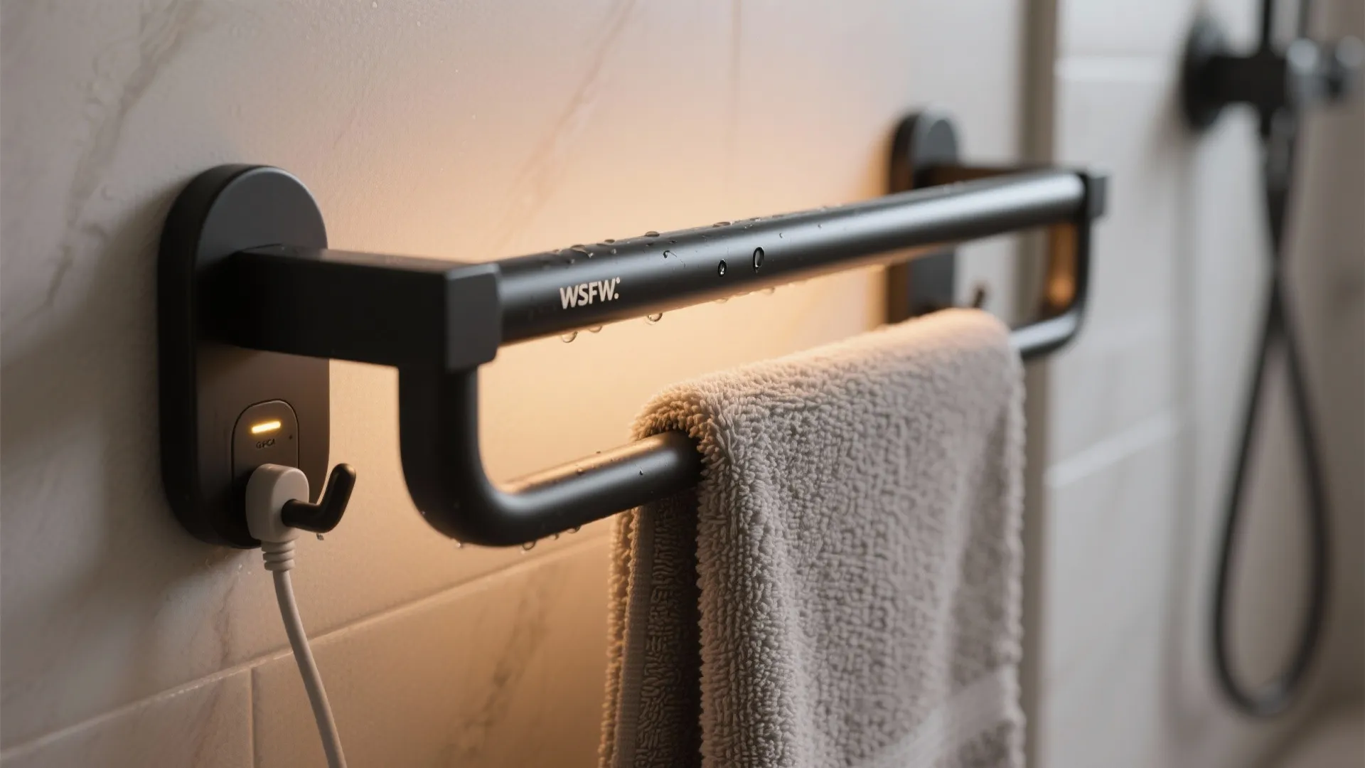 5) Dual-purpose heated towel bar with accessory hooks
