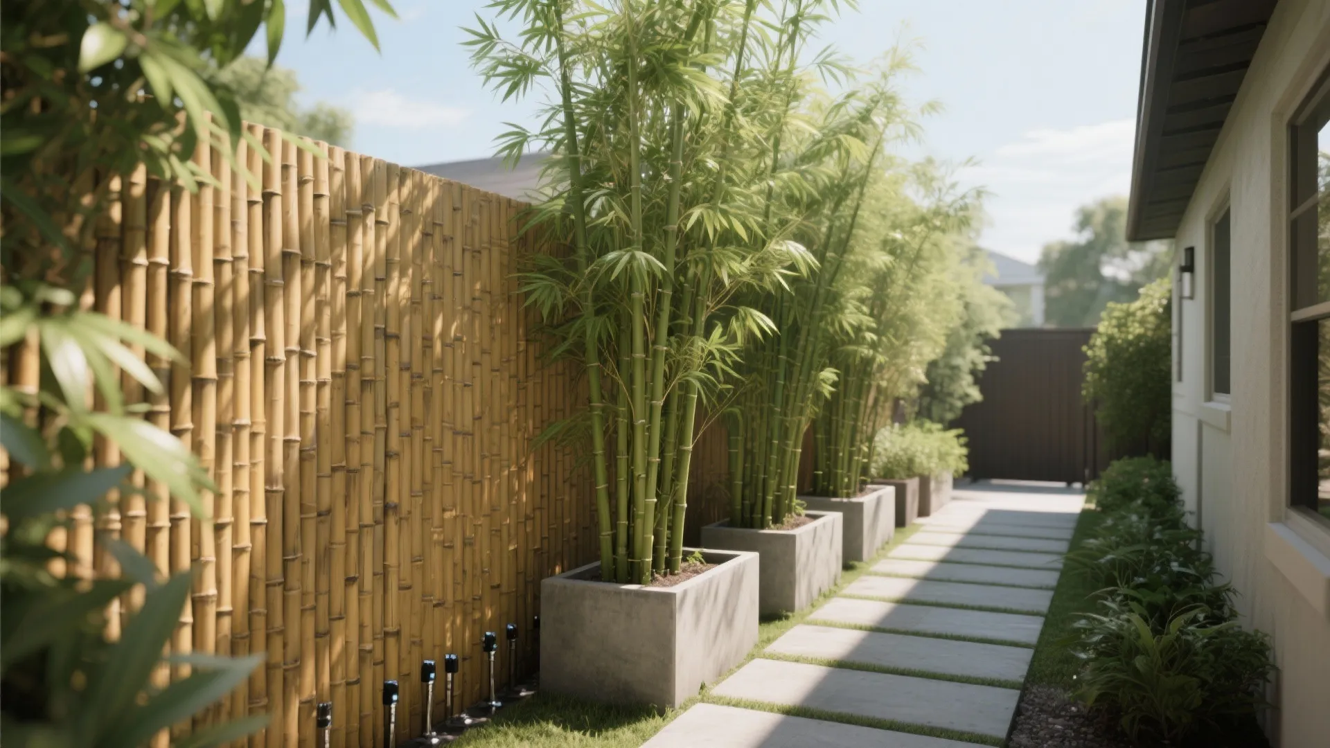 Hybrid Living Hedge + Rigid Bamboo Screen