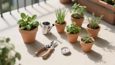 Balcony Herb Garden with Terracotta Pots