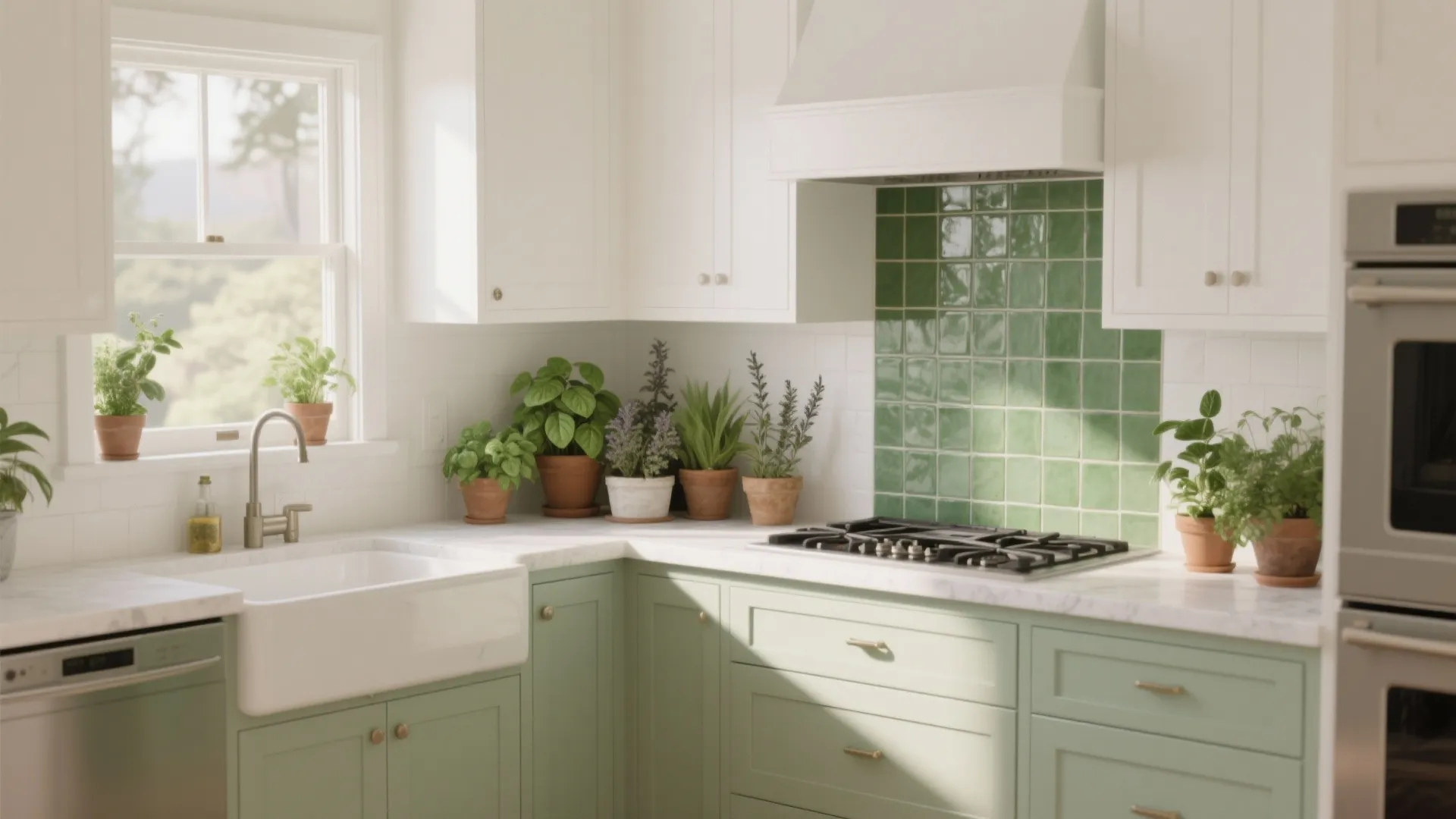 2. Herb-green pops in a neutral canvas