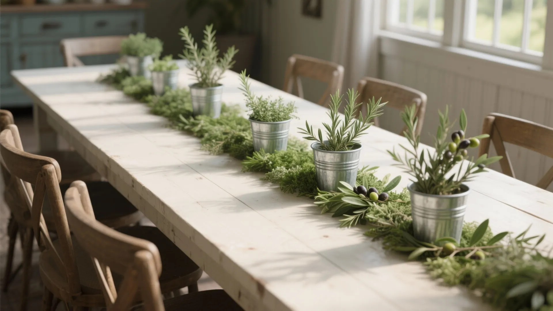 5. Greenery Runner with Potted Herbs