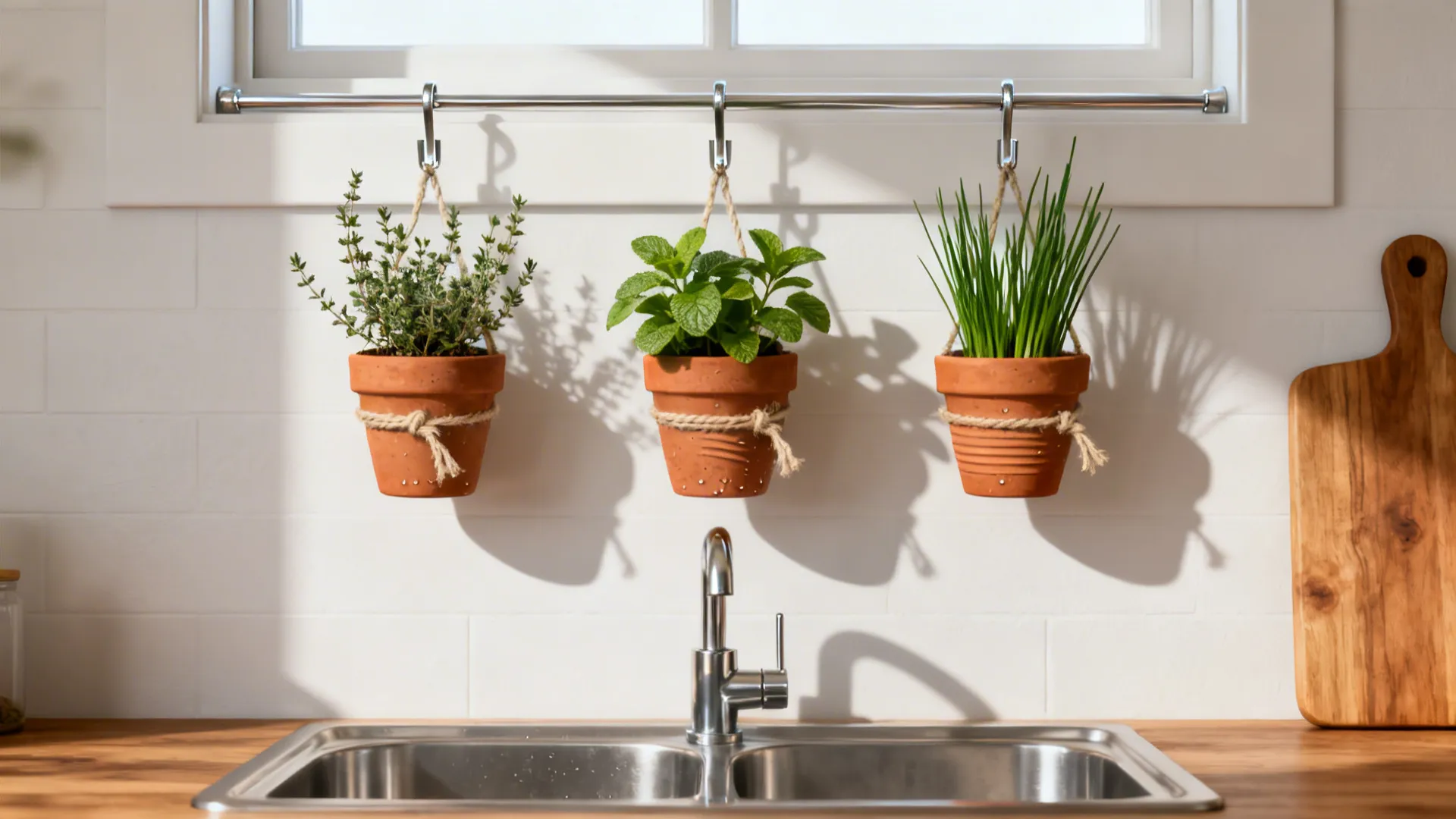 Minimalist Herb Trio Over the Sink