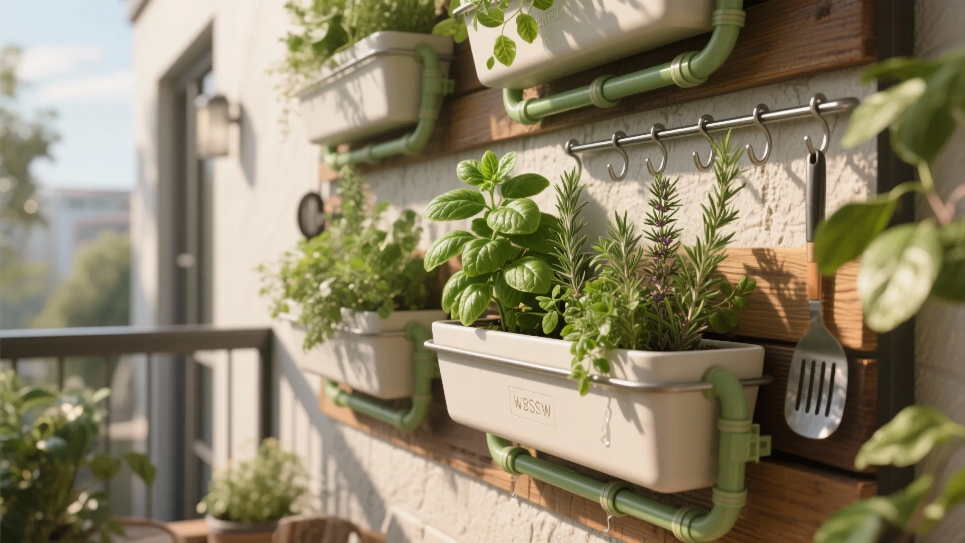 3. Vertical herb wall and hanging storage
