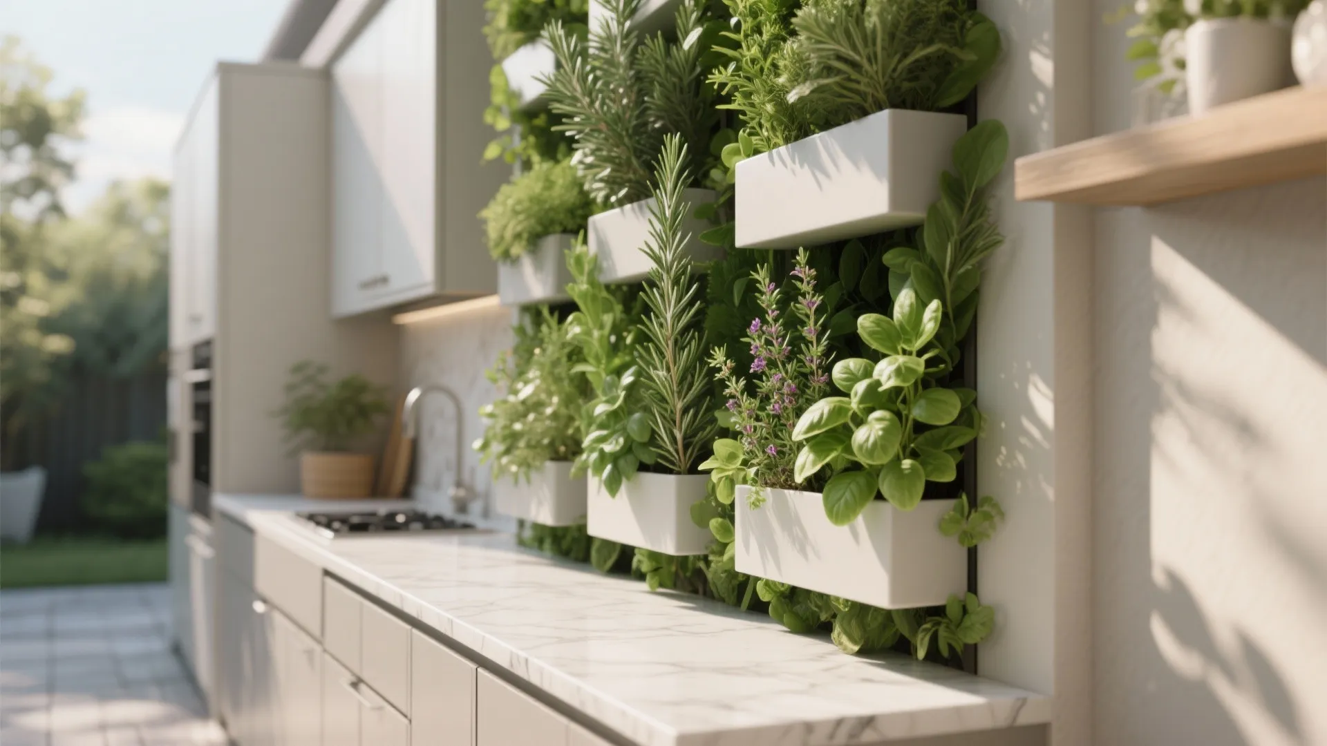 3. Vertical Herb Wall and Compact Countertop