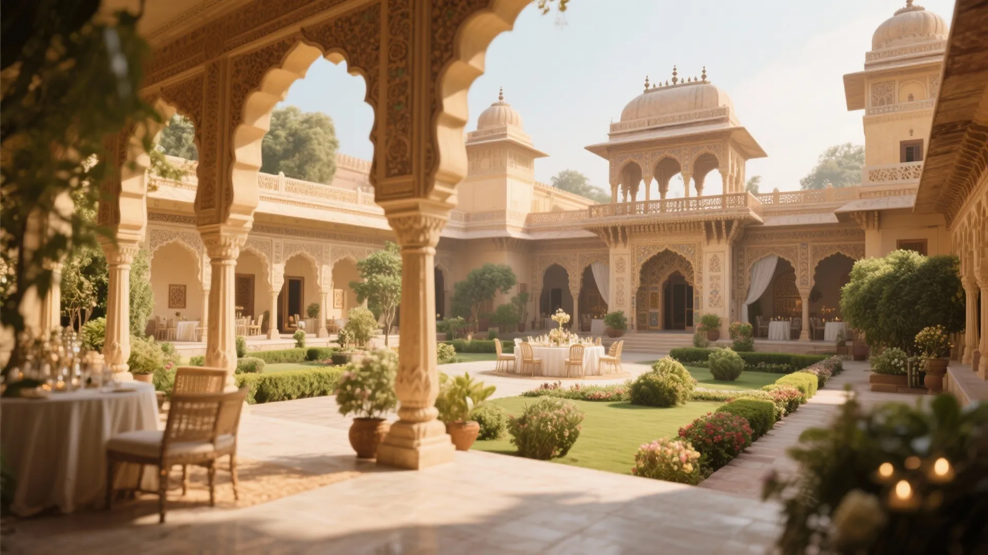 Indian haveli wedding venue with gardens and courtyards