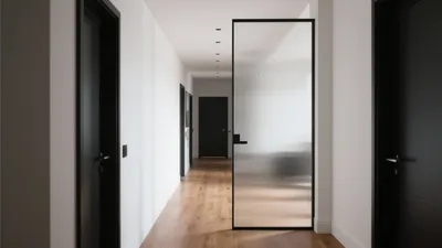 Modern Hallway Design with Frosted Glass Door