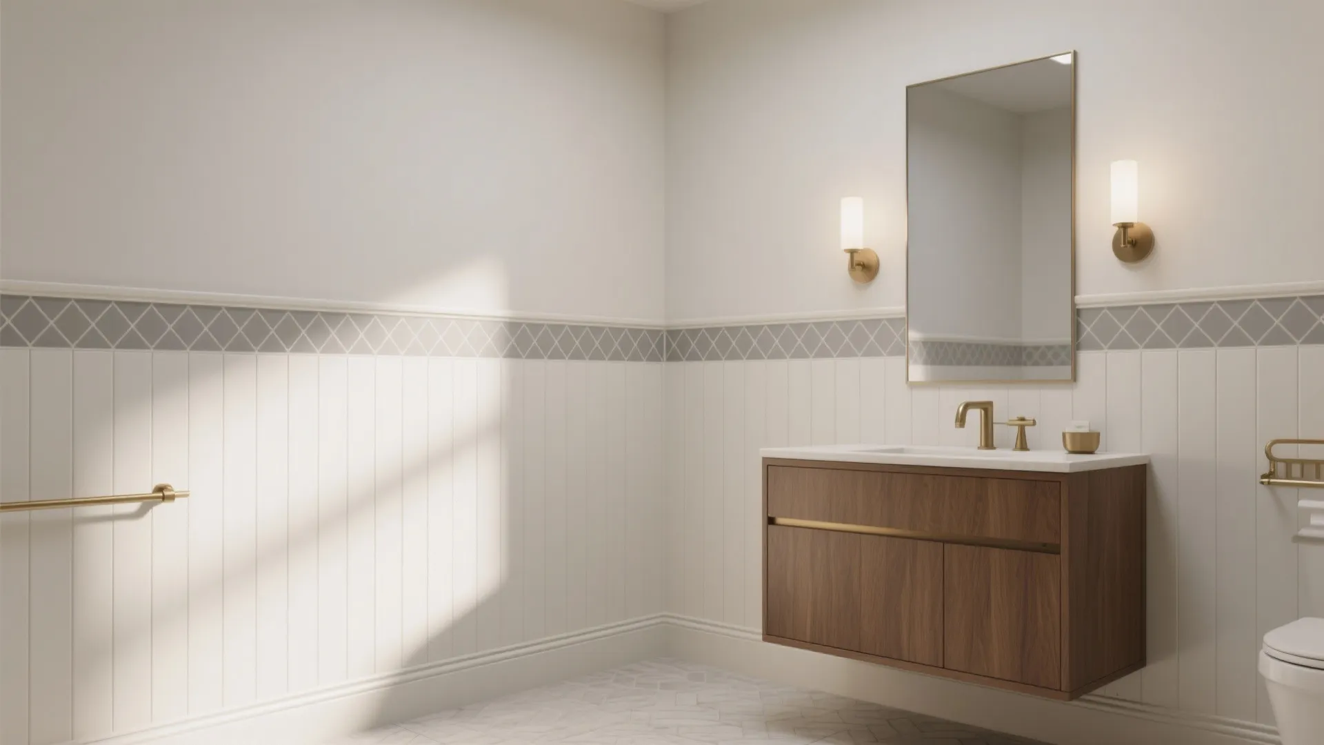 Herringbone Accent Band Above the Vanity