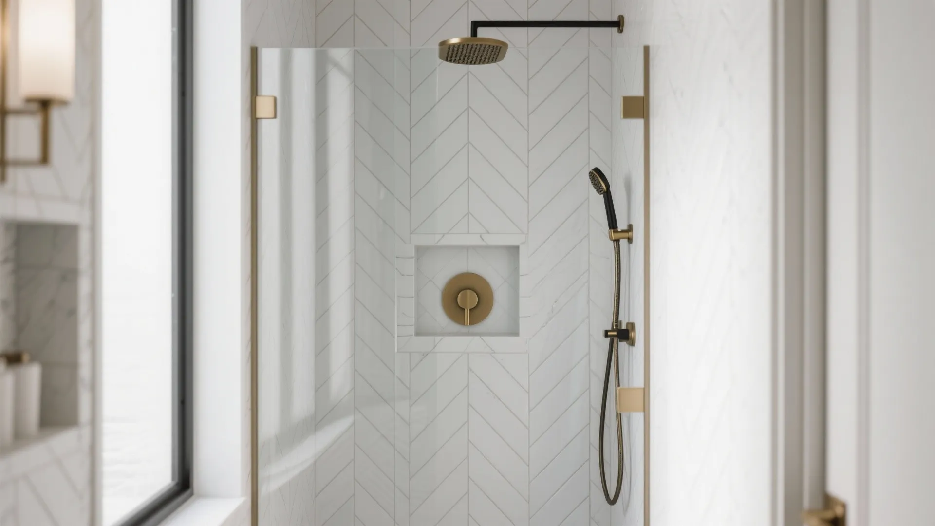 Herringbone feature wall in the shower