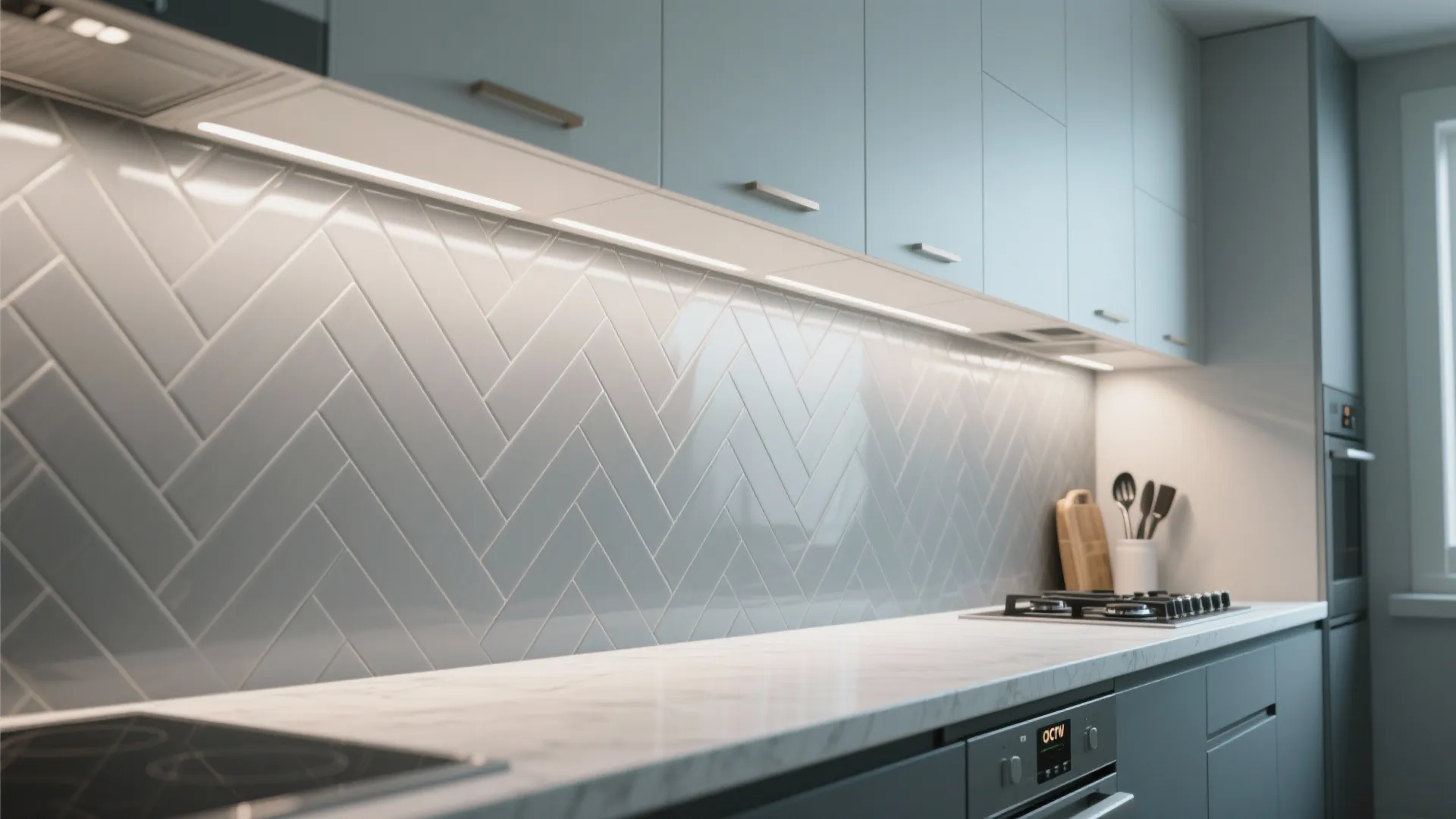 3. Herringbone Pattern to Add Movement in Narrow Spaces