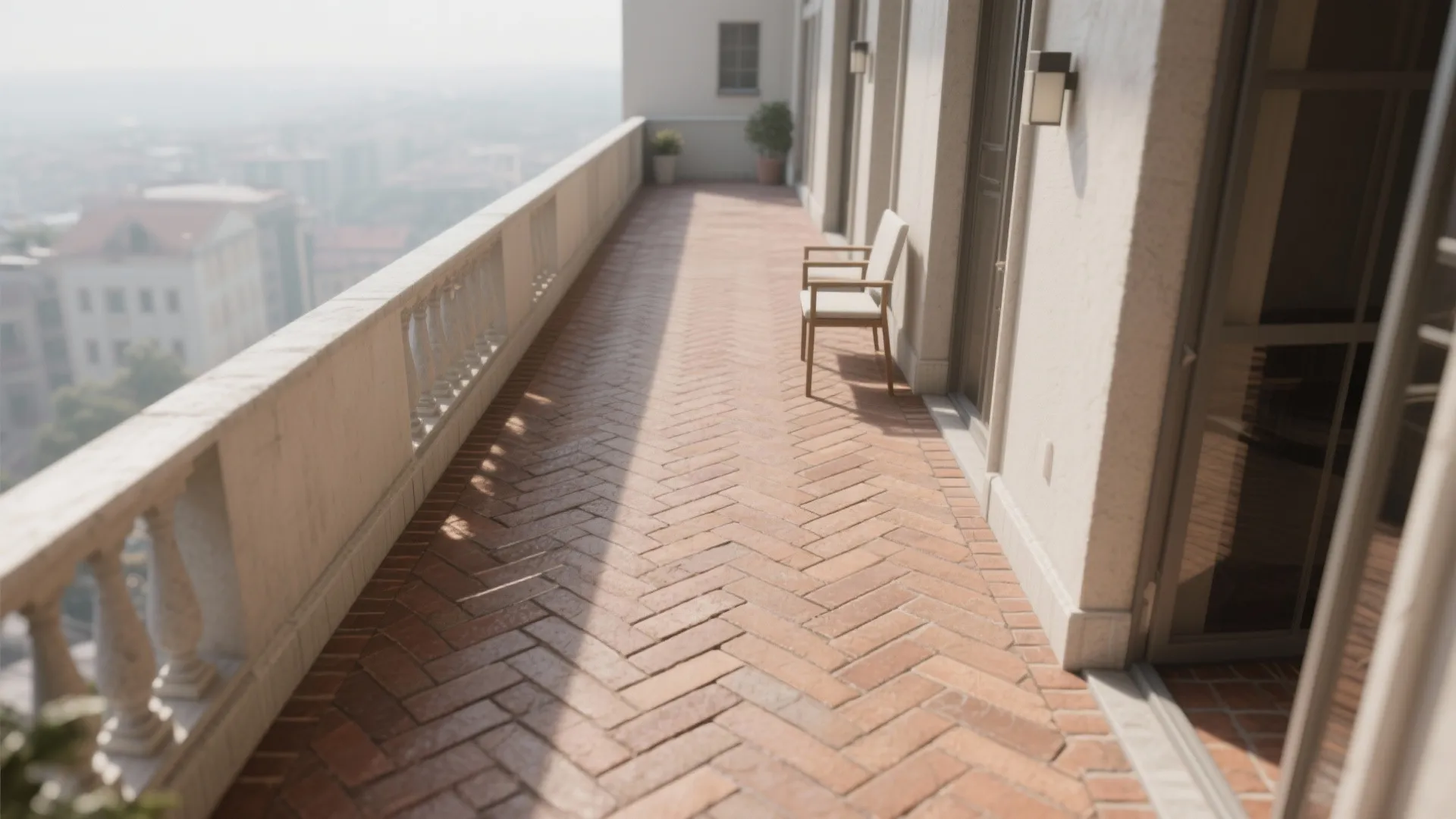 Herringbone Brick Floor for Narrow Balconies