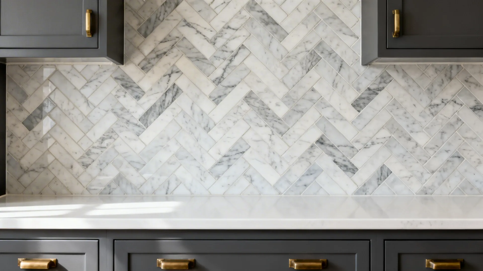 3) Herringbone marble mosaic for subtle luxury