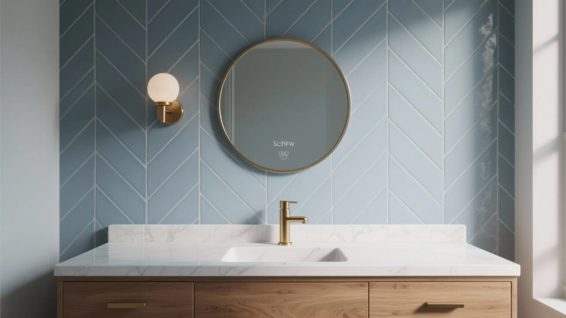 Blue-Grey Herringbone Accent Wall