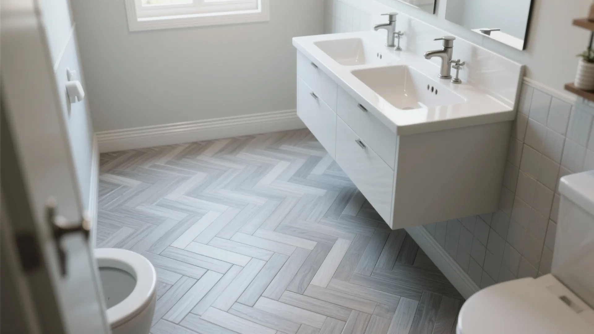 2. Stacked herringbone in cool dove gray
