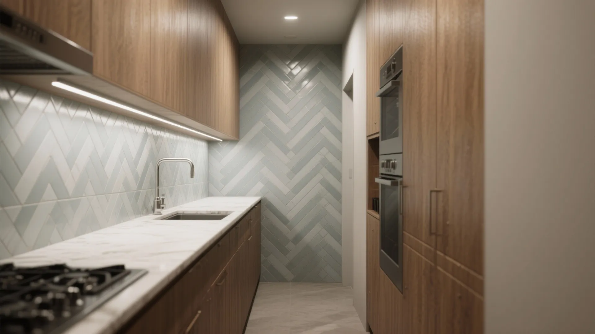 3. Herringbone mosaic in soft dove grey