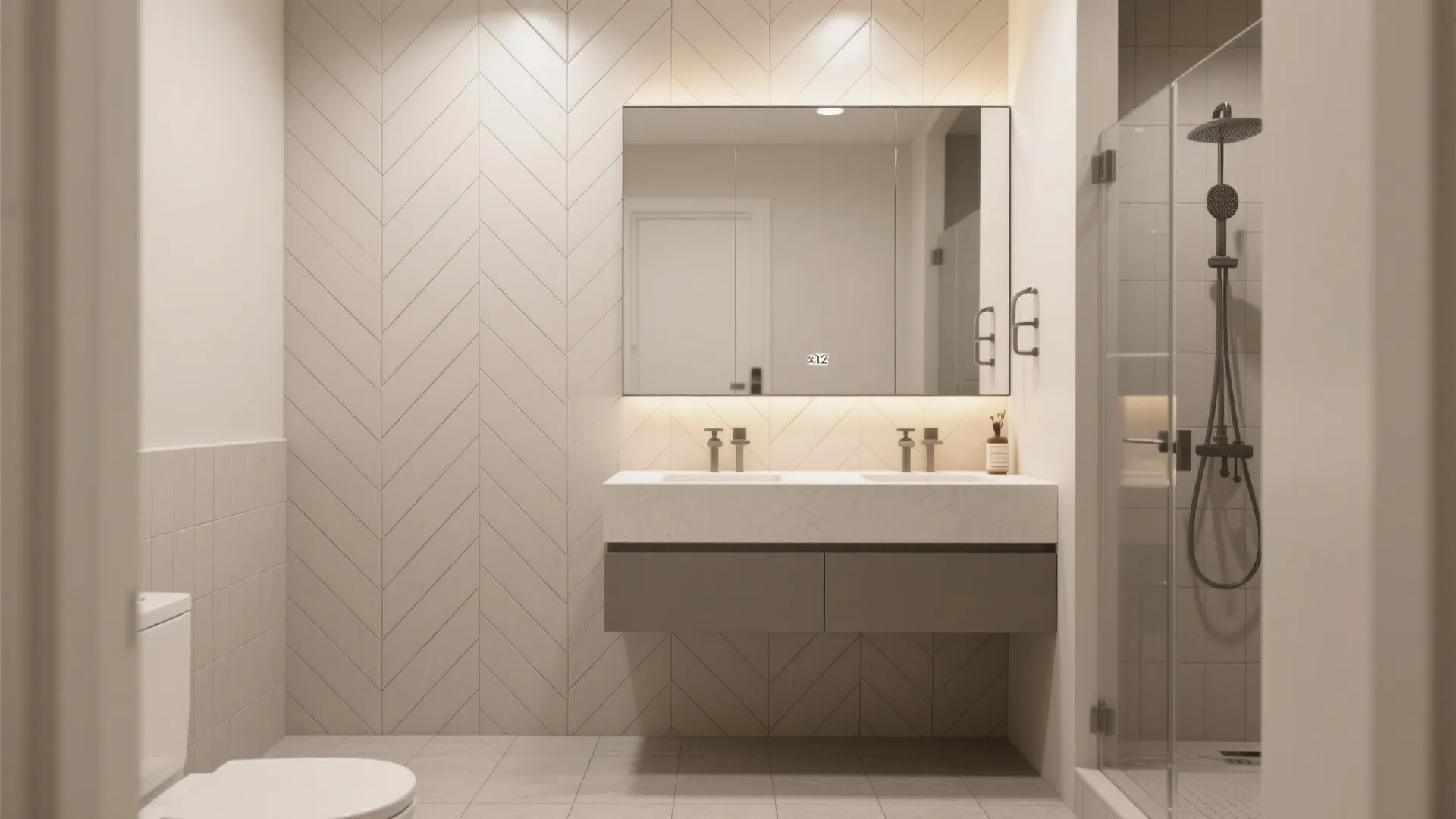 5) Pattern with Purpose: Herringbone Walls, Straight-Lay Floors