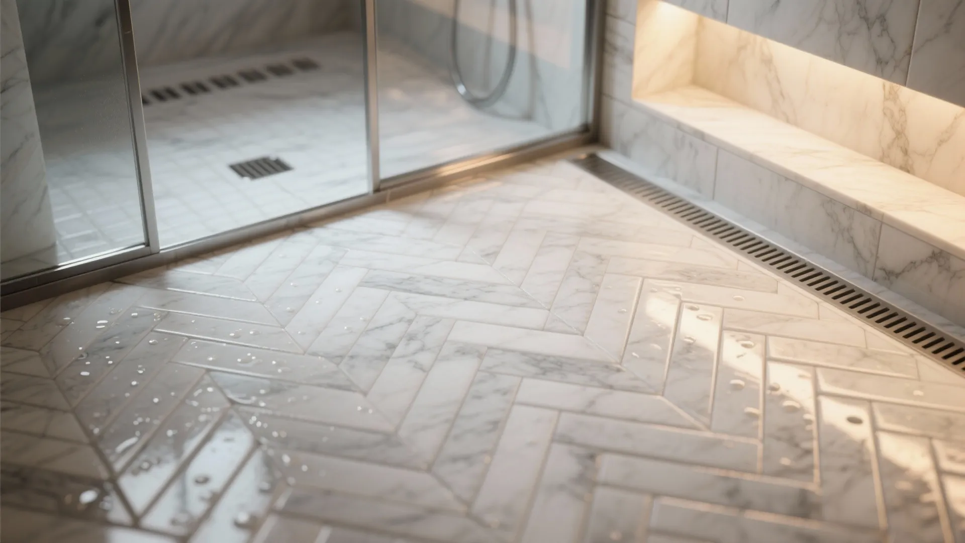Herringbone Marble Shower Floor