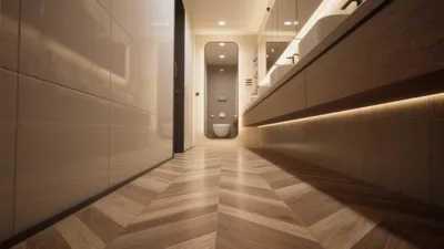 Modern Luxury Bathroom with Wood Accent & LED Lighting