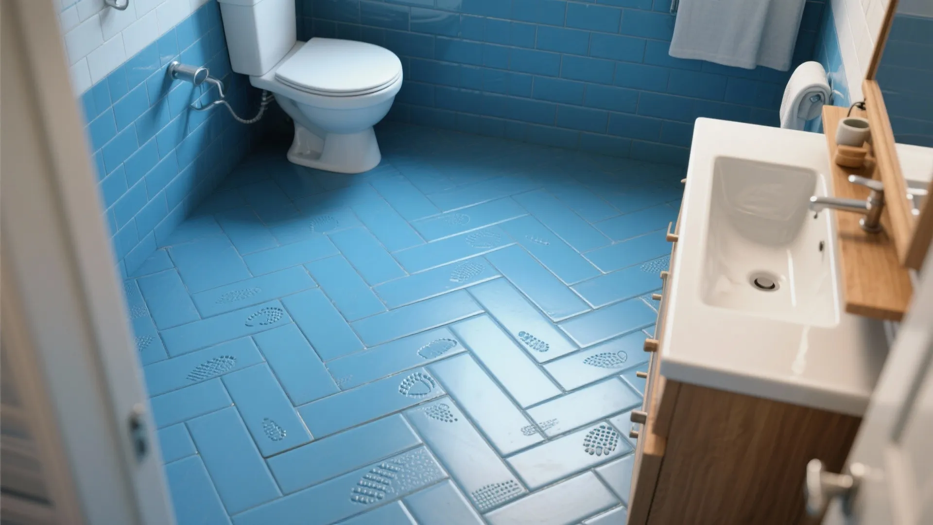 4. Herringbone floor using subway tiles