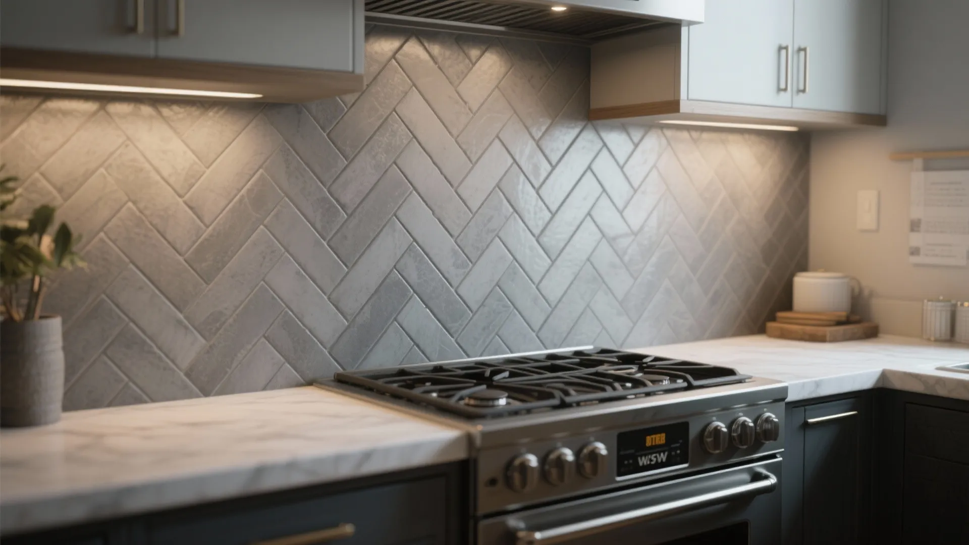 5. Herringbone Grey Tile Accent