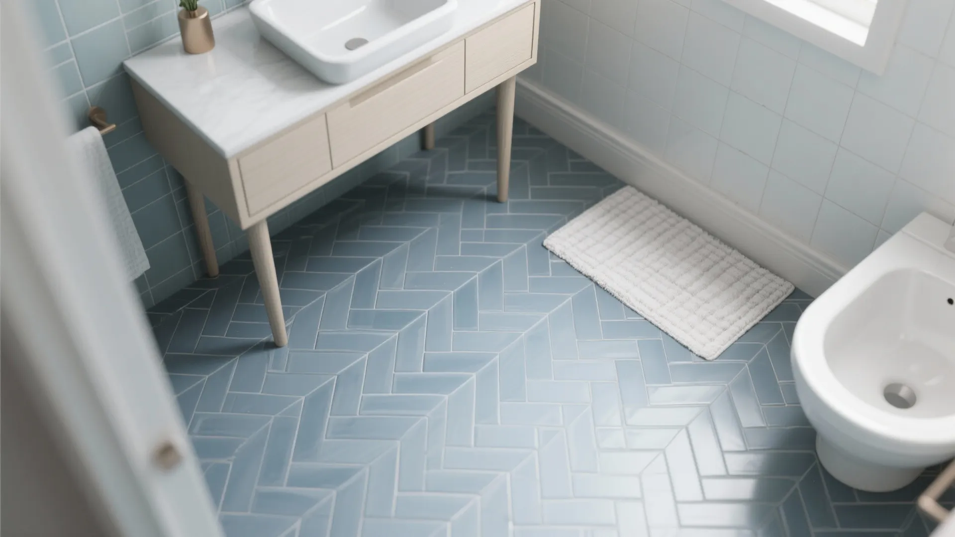 3. Herringbone Floor with Matte Blue-Grey Hexes