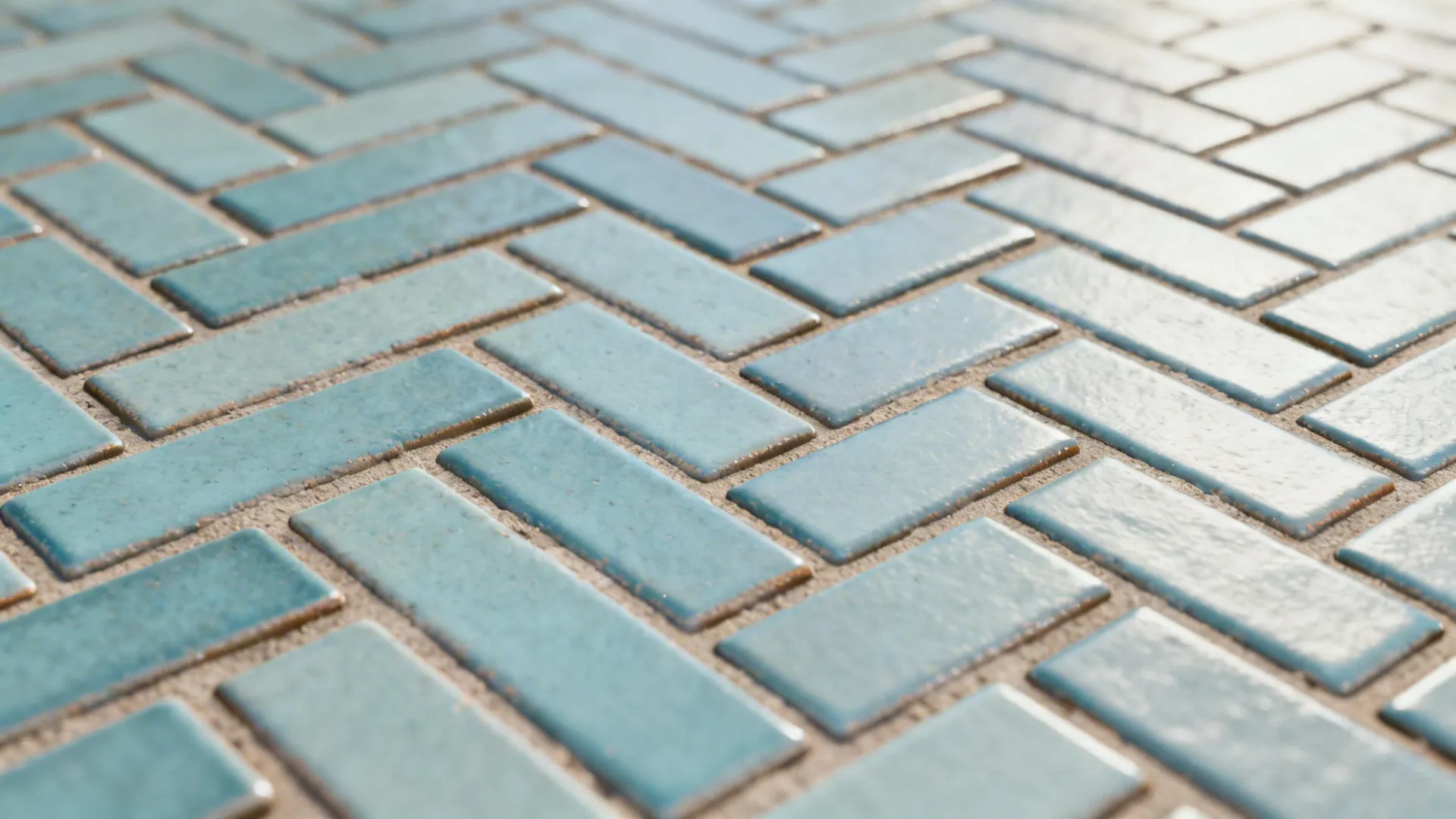 Blue rectangular floor tiles arranged in a zig-zag pattern for modern kitchen and bathroom wall decoration