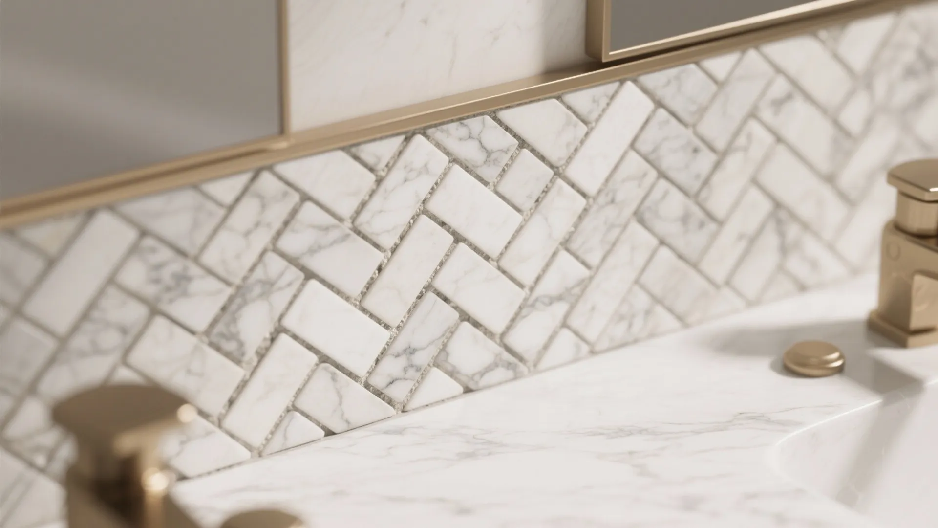 3. Herringbone Accent with Calacatta Mosaic