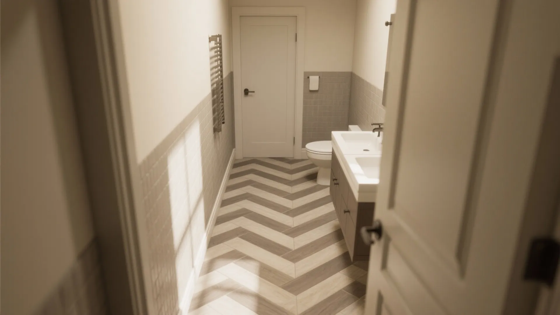 Herringbone Layout to Stretch a Narrow Bath