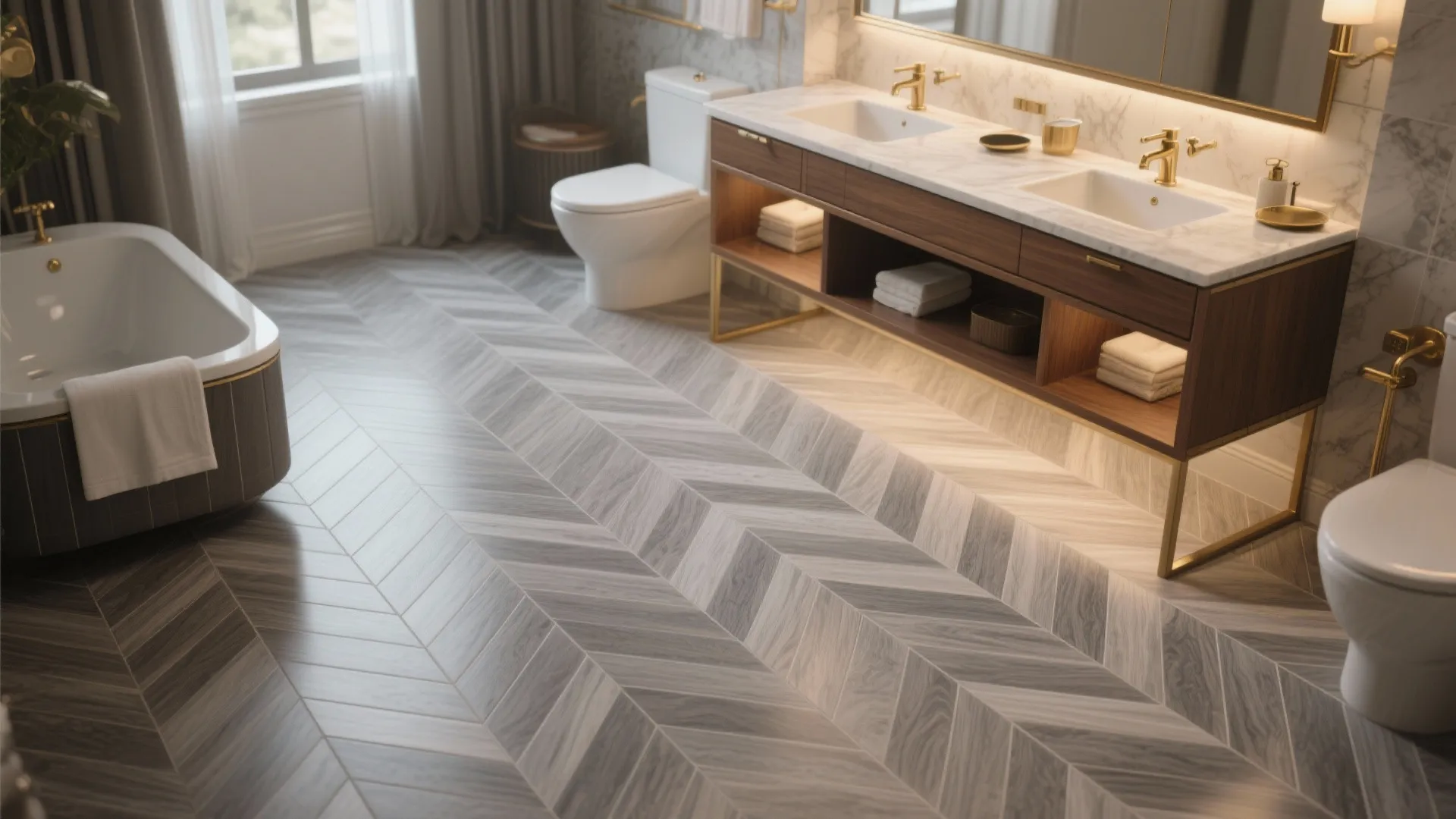4. Herringbone grey planks for warmth and texture