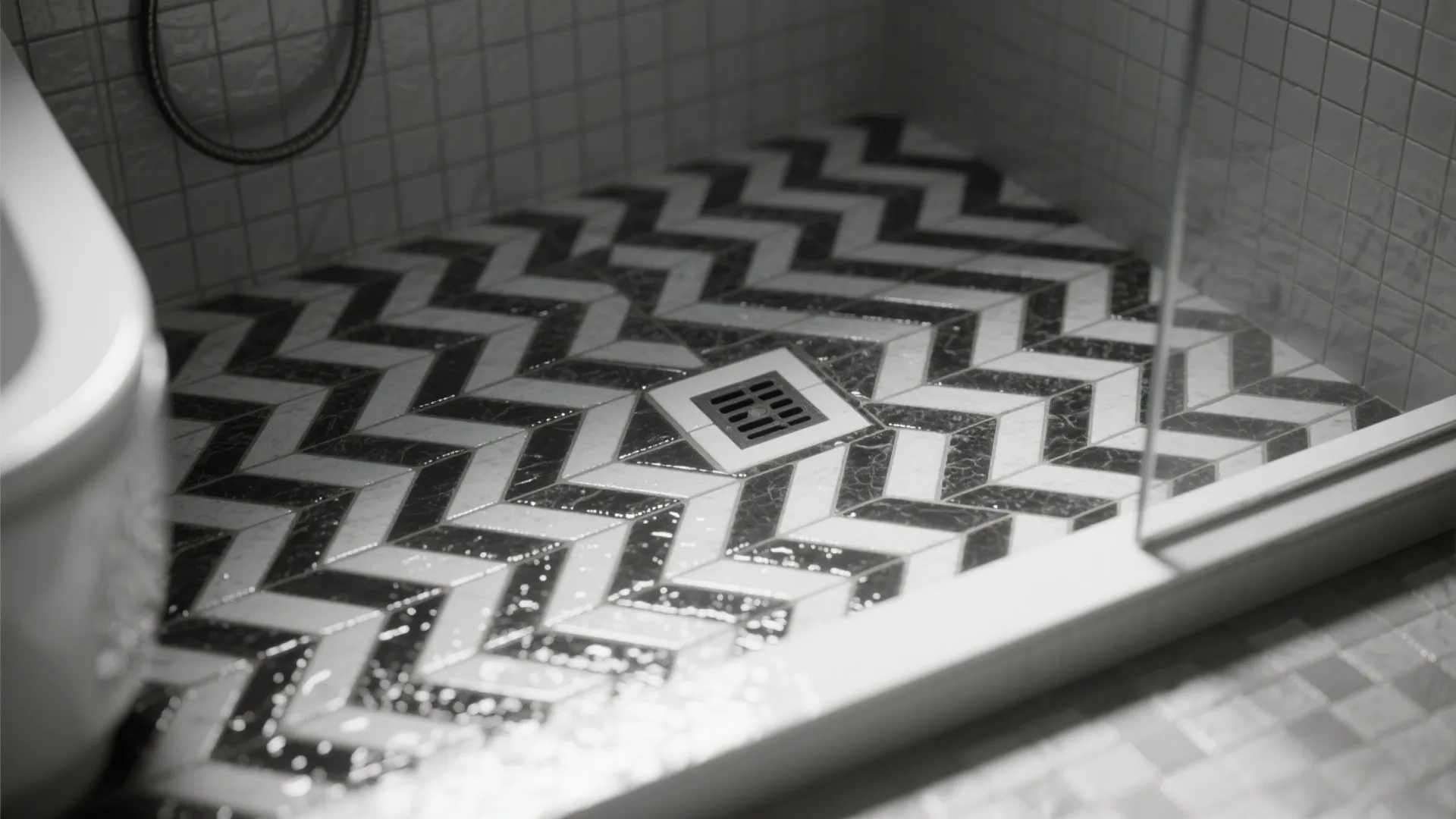 4. Herringbone Mosaic Shower Floor