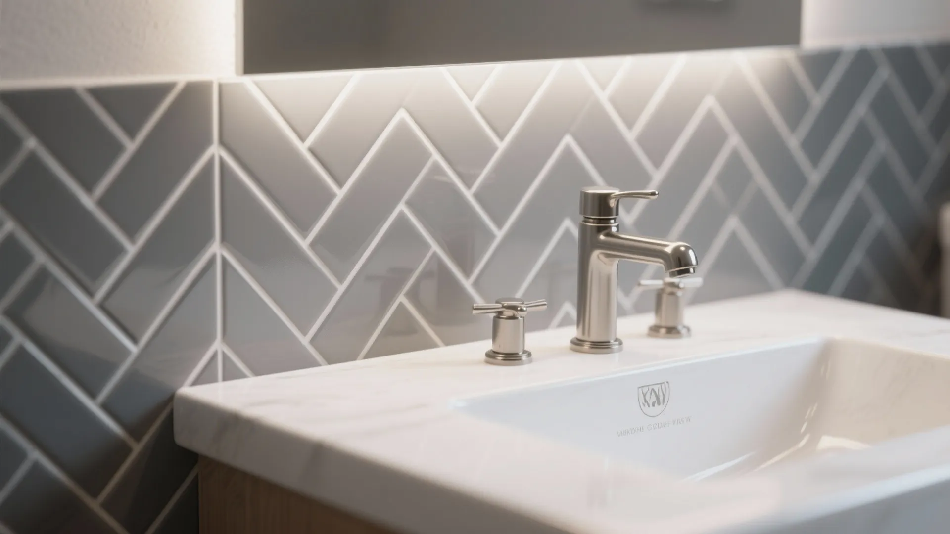 3. Grey Subway Tiles in a Herringbone Pattern