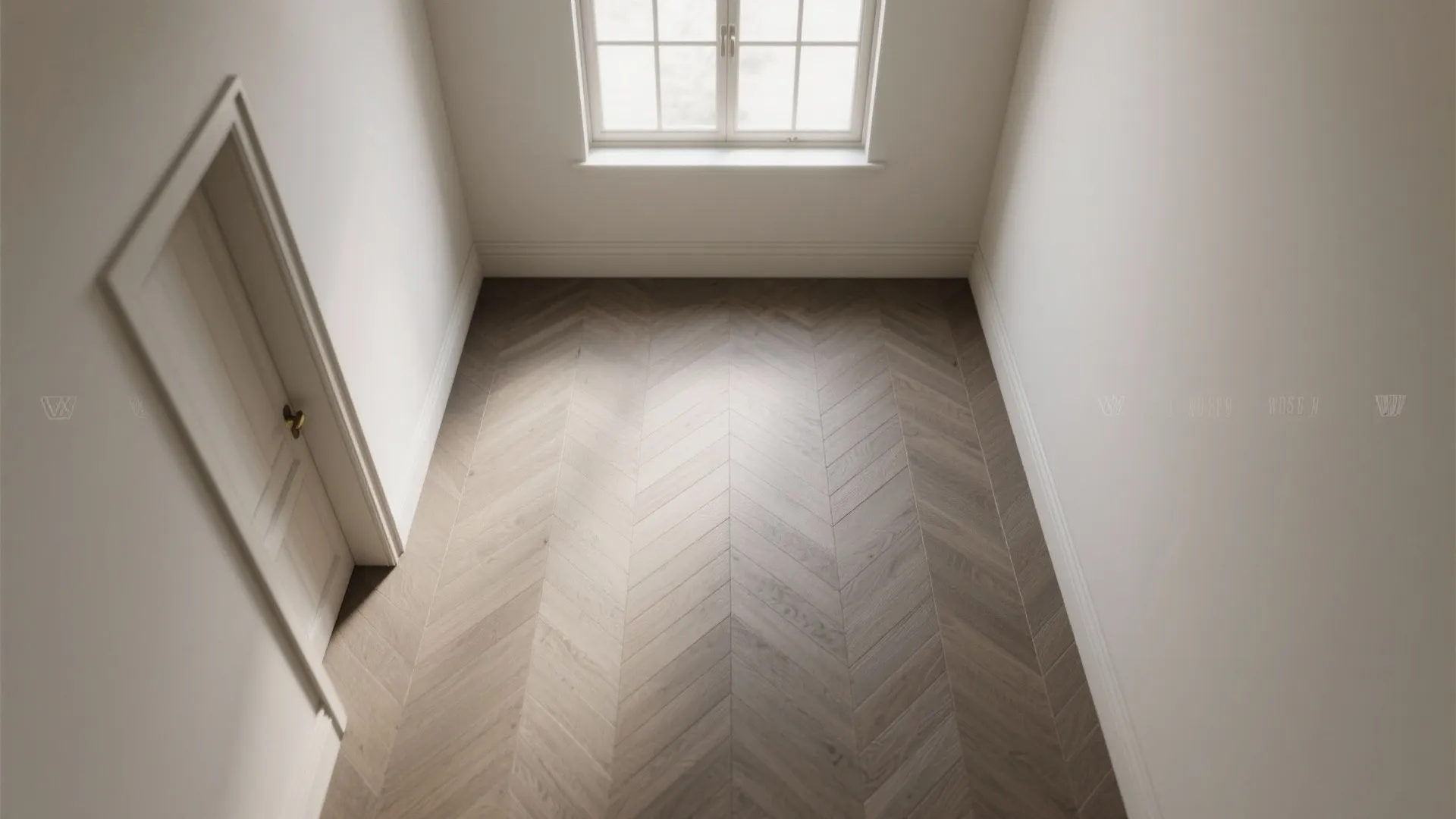 Empty room featuring light brown wood floor in pattern with white walls and a window
