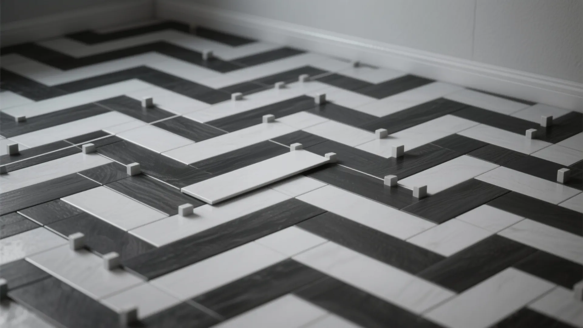 Monochrome Herringbone With Subway Walls