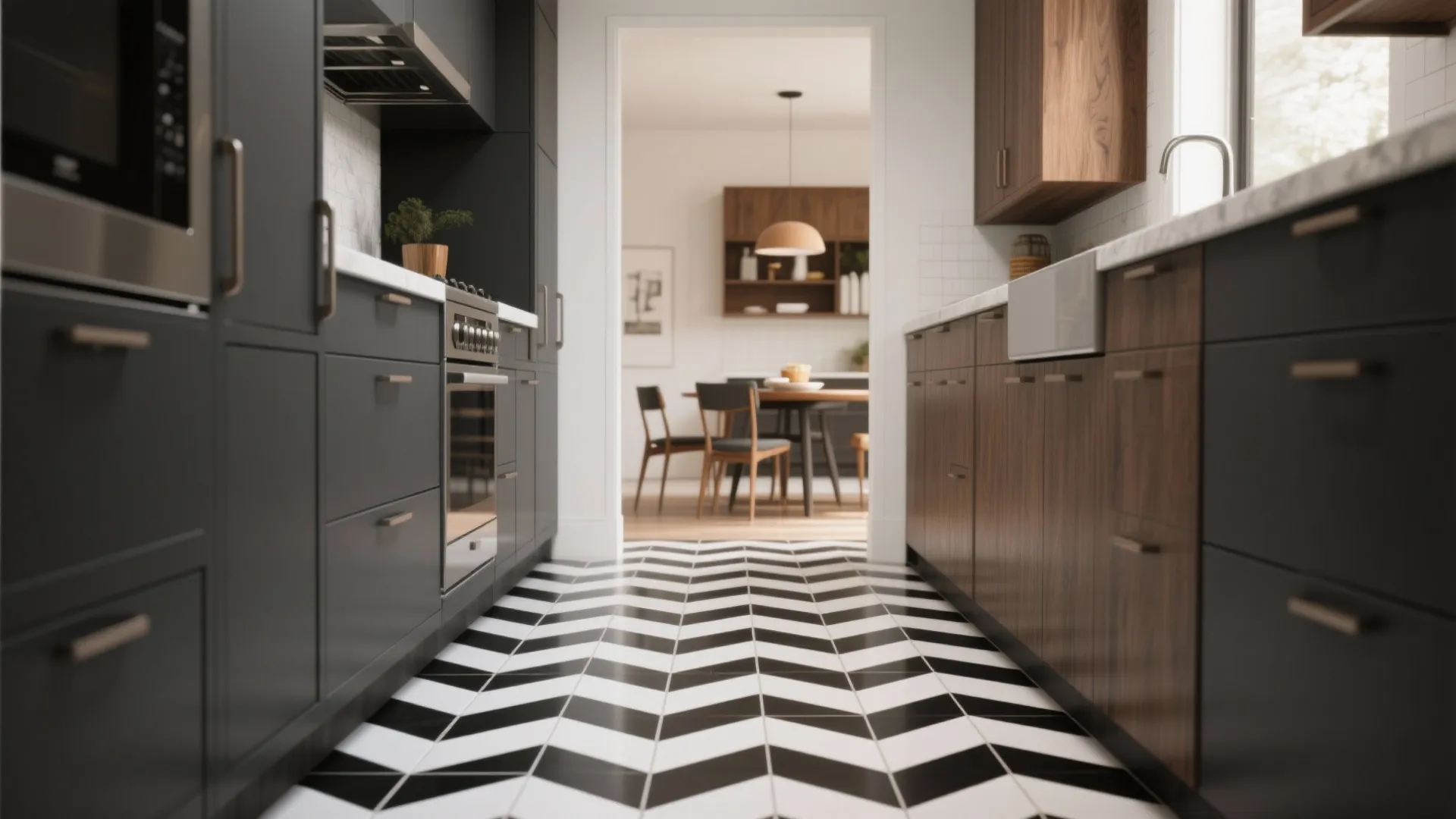 3. Herringbone with Two-Tone Tiles