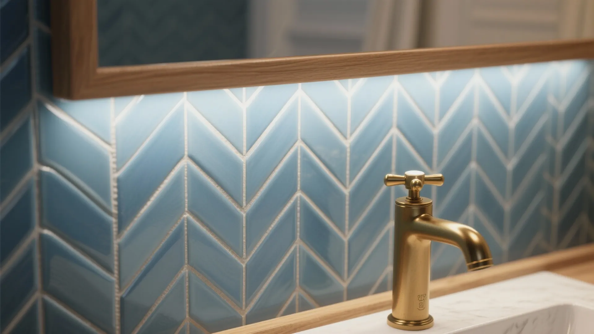 2. Herringbone accent wall behind the vanity