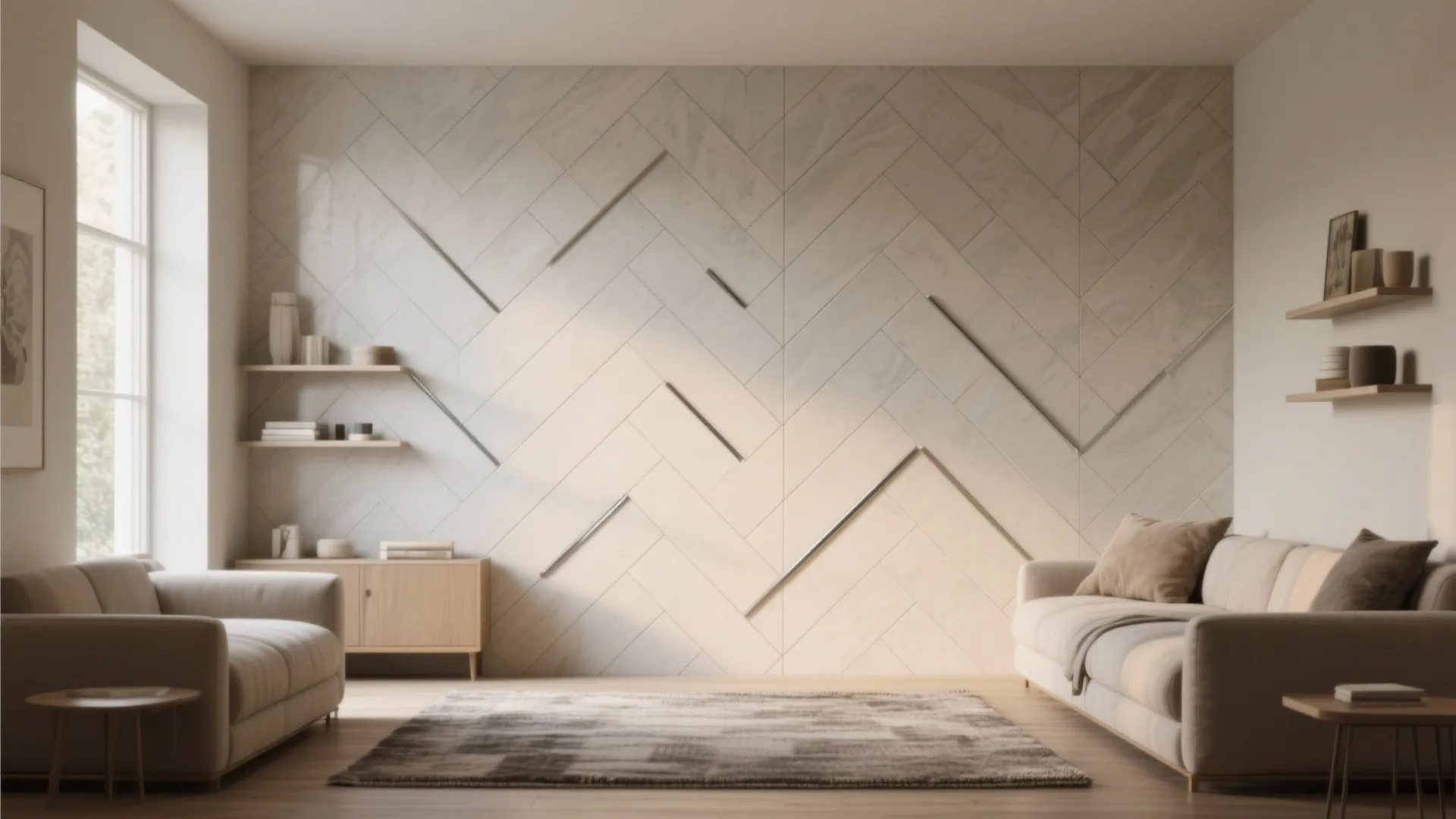 Herringbone porcelain accent wall