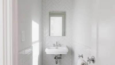 Small Bathroom Design with Herringbone Tiles