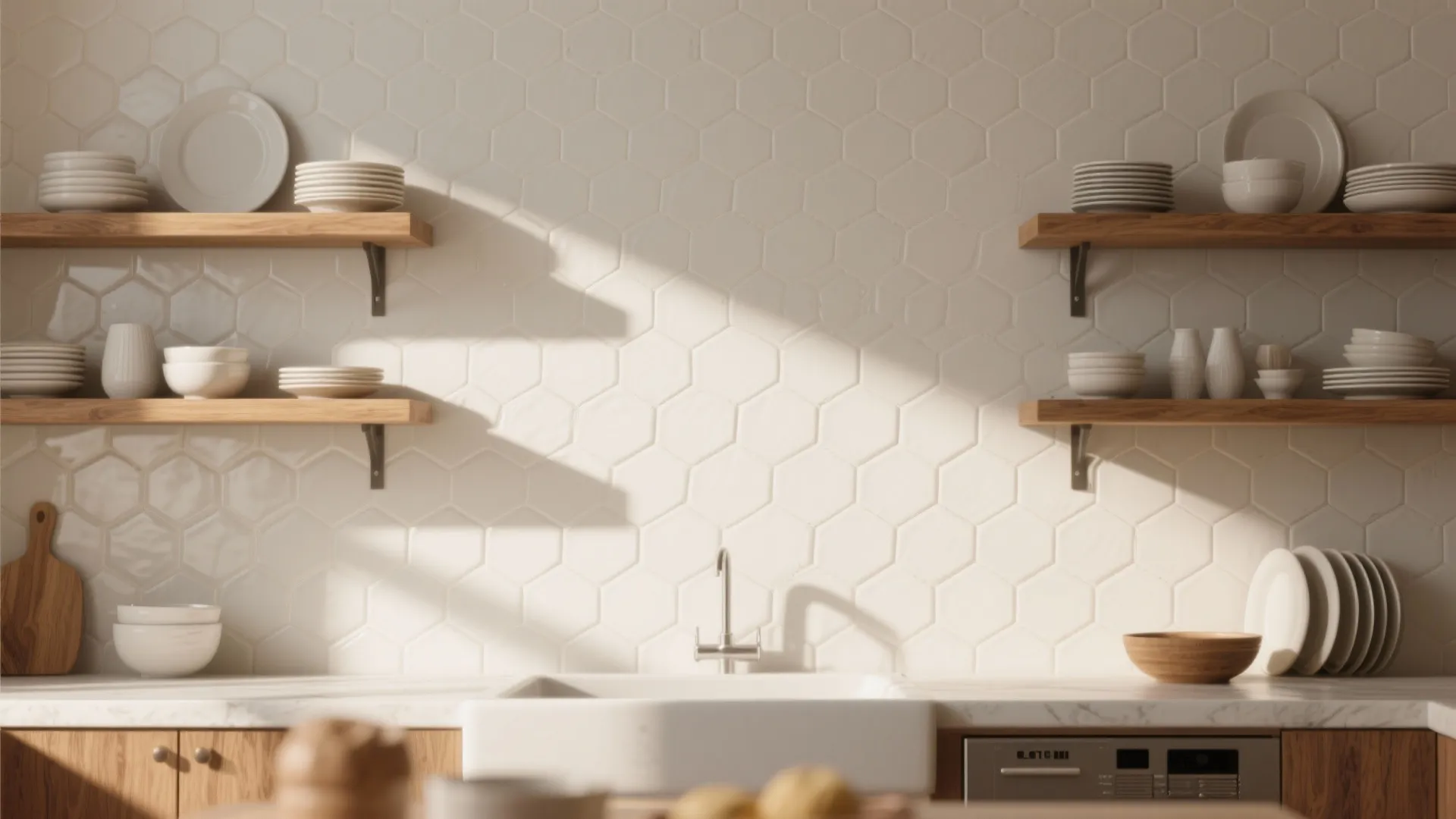 2. Accent wall behind open shelving